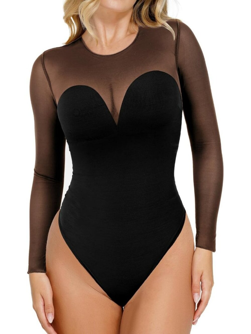 Long Sleeve Mesh Shapewear Bodysuit for Women - Slimming, Comfortable Fit